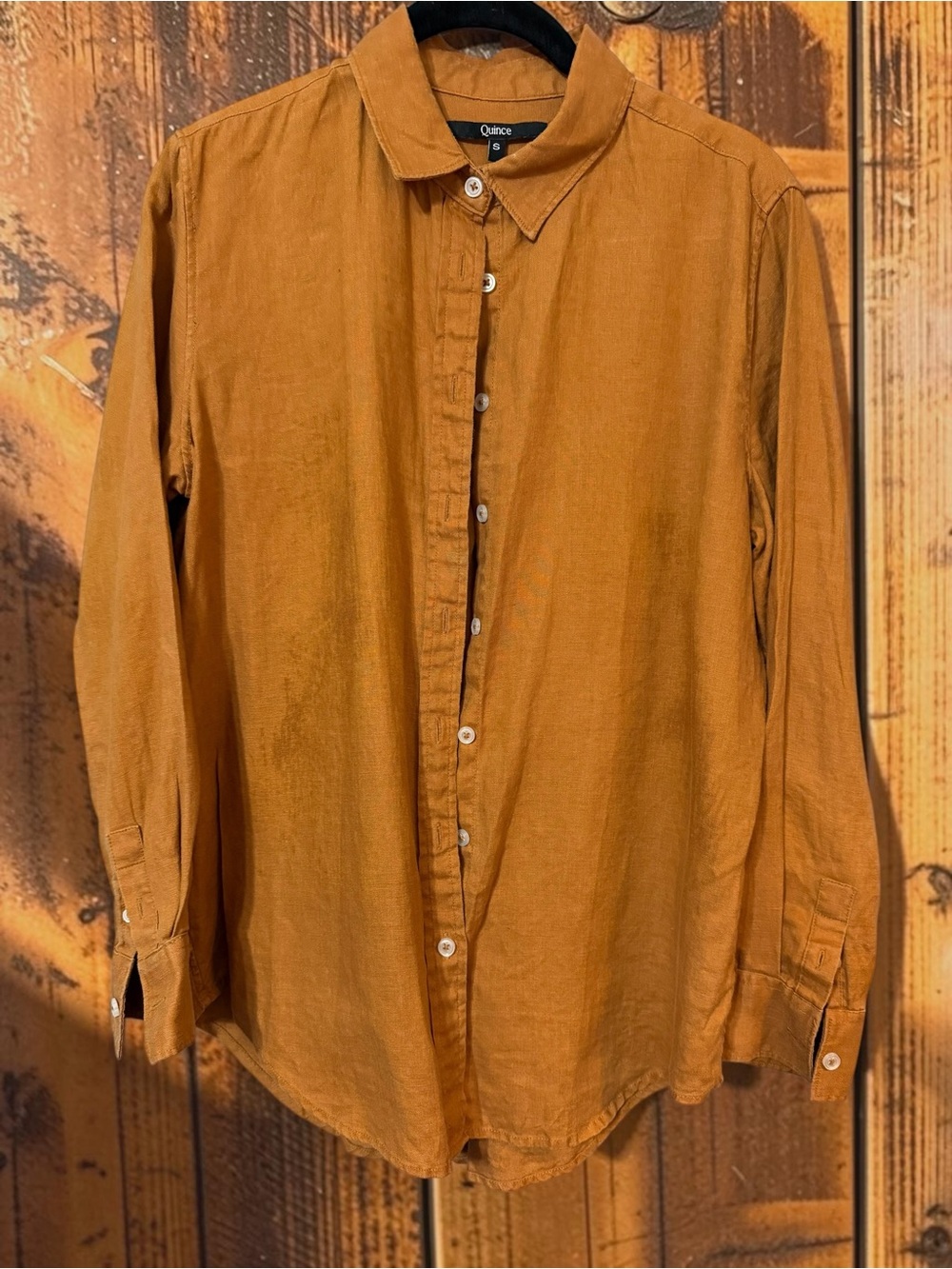 Quince 100% Linen Button Up Shirt Rust Cognac Long Sleeve Sz S